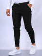 Men's Slim Button Trousers Fashion Solid Office Versatile Long Pencil Pants