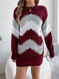 Women Casual Color Block Lantern Sleeve Sweater Dress
