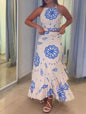 Holiday Cashew Flower Print Sling Ruffle Skirt Set