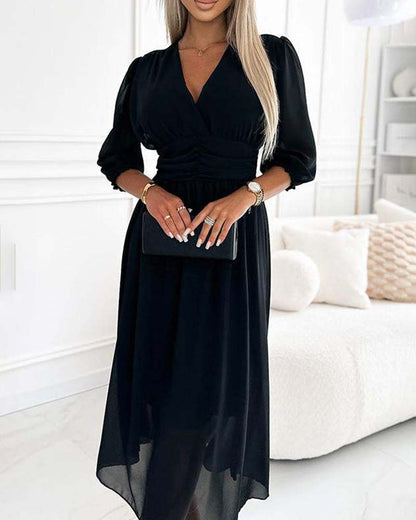 Petra | V-Neck Solid Color Waist Dress