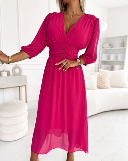 Petra | V-Neck Solid Color Waist Dress