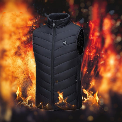 USB interface smart heating vest for men and women in black, designed for warmth and style.