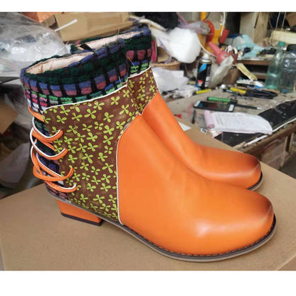 Handmade Ethnic Embroidered Ankle Boots - Vintage Bohemian Short Boots for Women