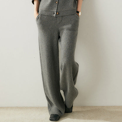 Thick, Draping Straight-leg Figure-flattering High-waisted Knitted Cashmere Wide-leg Pants For Women