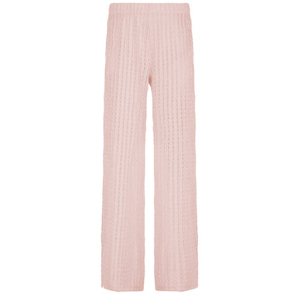 Resort-style Textured Hollow-out Loose-fitting Solid-color Casual Pants