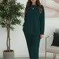 Women's Fashion Casual Solid-Color Crew-Neck Top And Pants Two-Piece Set