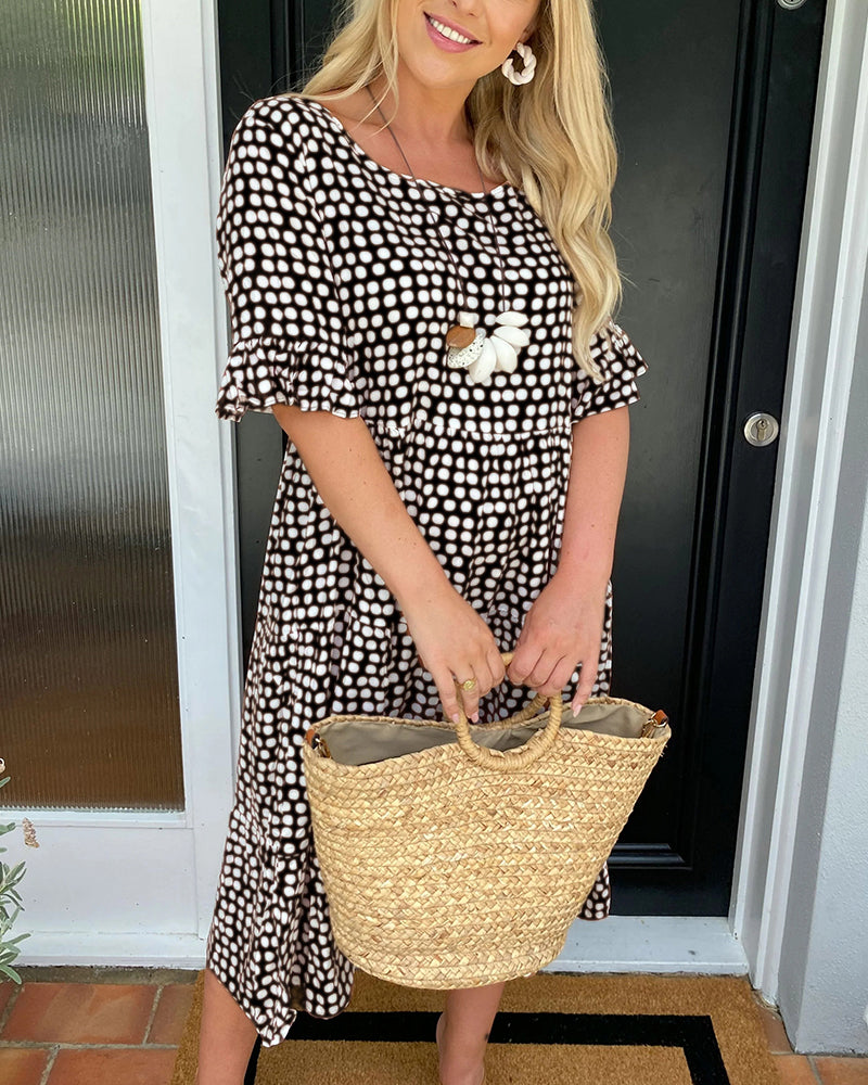 Sandra | Round Neck Polka Dot Print Midi Dress