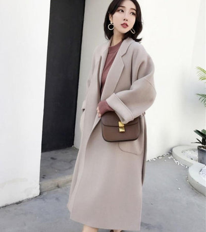 Winter new women's mid-length maple leaf red woolen coat