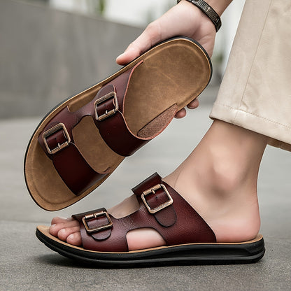 Men's Casual Synthetic Upper Slides, Casual Non Slip Slippers, Open Toe Sandals With Buckle