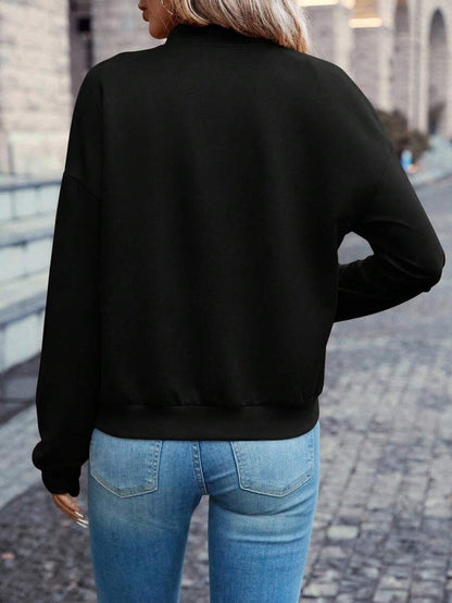 Solid Color Faux Pocket Zip Jacket Casual Long Sleeve For Autumn And Winter