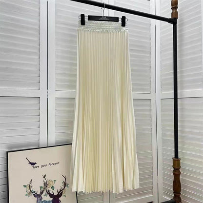 Draped Elastic-waist Versatile Figure-flattering Sophisticated Elegant Solid-color Maxi Skirt