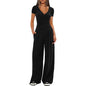 2 Pieces Women's V Neck Short-sleeve Sportswear Top And Wide-leg Pants Set Casual Comfortable Outfit Set For Daily Wear Gym Sports Outfit