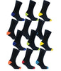 12 Pairs Men's Colourful Heel Toe Black Argyle Diamond Socks Comfort Fit Cotton Rich Durable Work Sock Ultra-Smooth Flat Toe Seam Comfortable School Business Wear UK 6-11 by Sock Stack