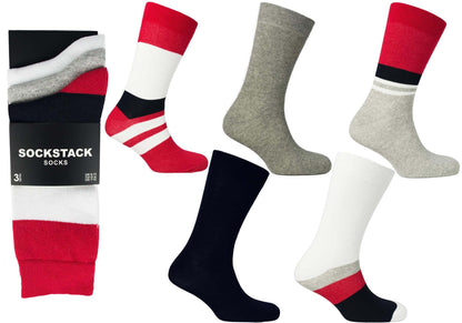 12 Pairs Men's Colourful Heel Toe Black Argyle Diamond Socks Comfort Fit Cotton Rich Durable Work Sock Ultra-Smooth Flat Toe Seam Comfortable School Business Wear UK 6-11 by Sock Stack