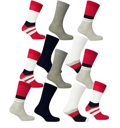 12 Pairs Men's Colourful Heel Toe Black Argyle Diamond Socks Comfort Fit Cotton Rich Durable Work Sock Ultra-Smooth Flat Toe Seam Comfortable School Business Wear UK 6-11 by Sock Stack