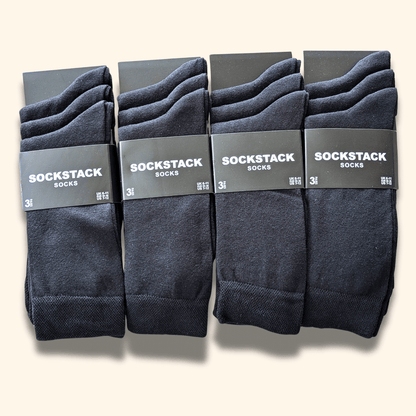 12 Pairs Men's Soft Cotton Colourful Heel Toe Black Argyle Diamond Easycare Comfortable Shoe Socks Flat Toe Seam Durable Work School Business Wear UK 6-11 by Sock Stack