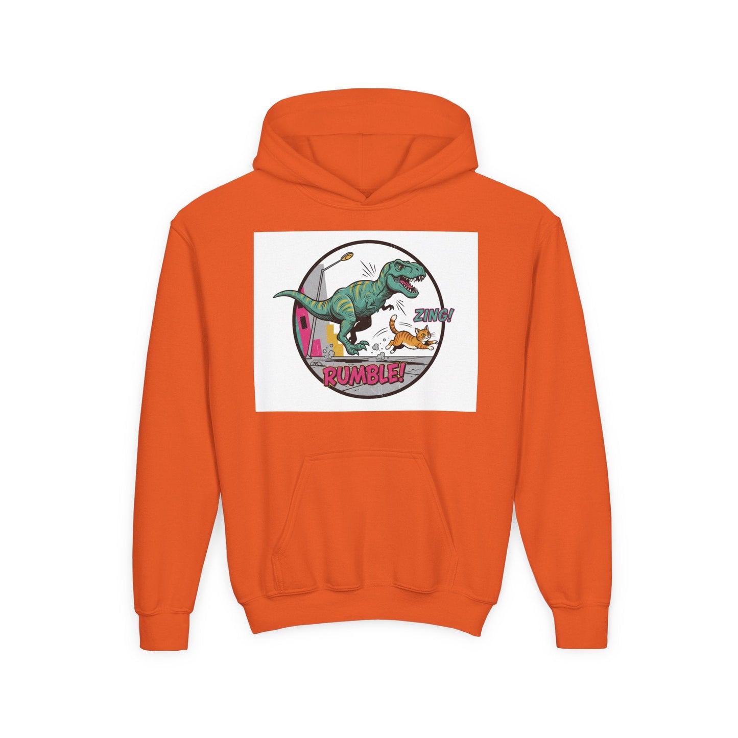 T-Rex Chase Dino Rumble Youth Hoodie | Dinosaur Graphic Sweatshirt