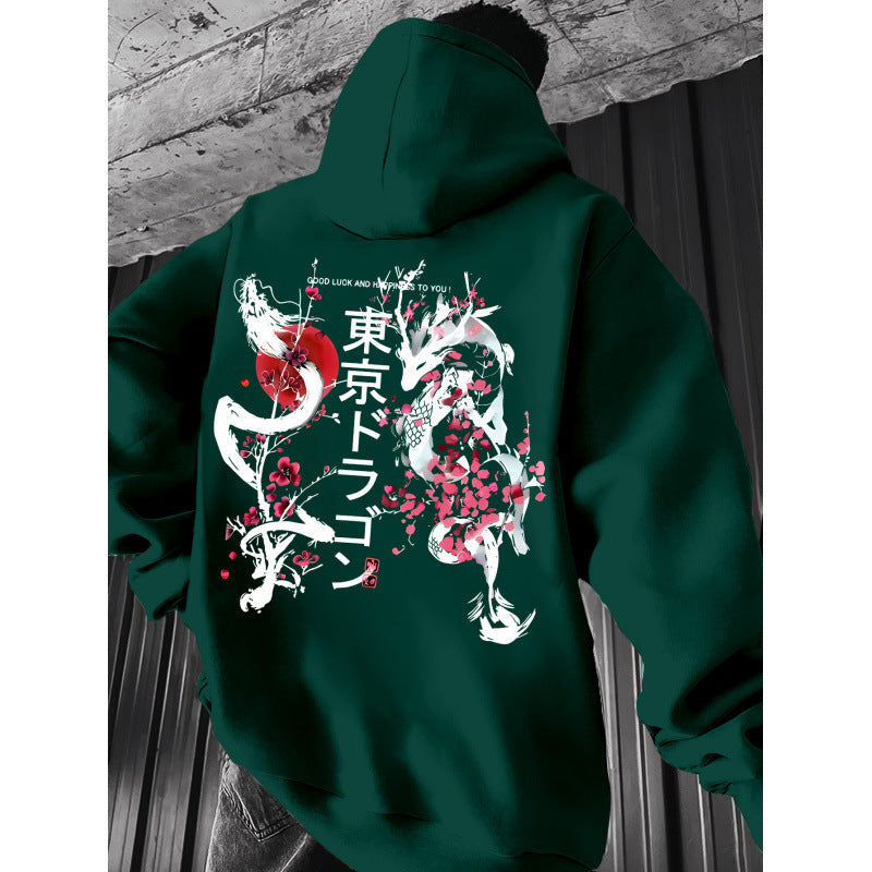 Japanese-style Pattern Hoodie, Light Gray Pullover