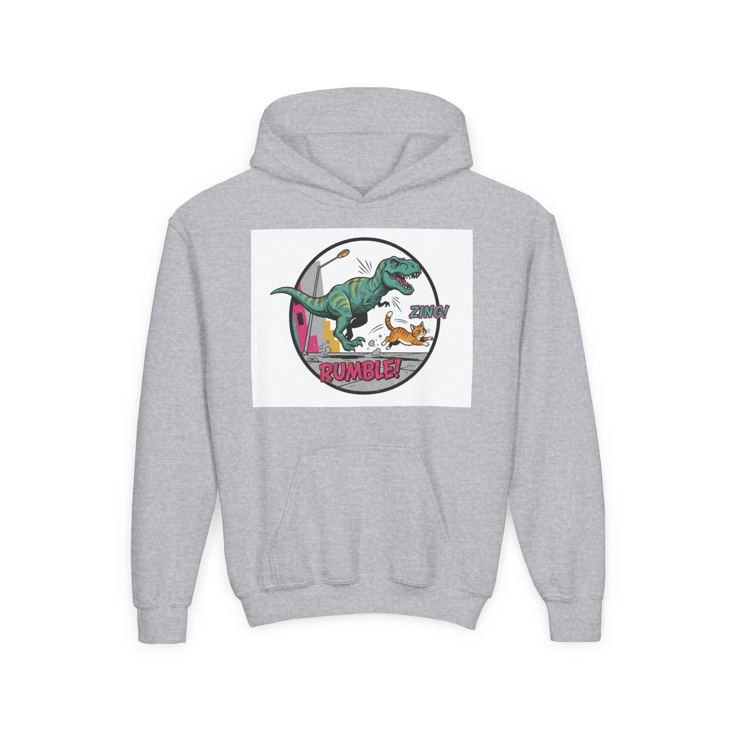 T-Rex Chase Dino Rumble Youth Hoodie | Dinosaur Graphic Sweatshirt