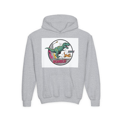 T-Rex Chase Dino Rumble Youth Hoodie | Dinosaur Graphic Sweatshirt