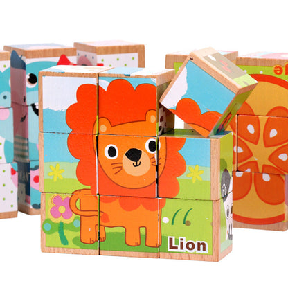 High-grade Six-face Picture Wooden Jigsaw 3D Puzzle Toys Children's Early Educational Toy Cube Jigsaw Puzzle Baby Kids Gifts