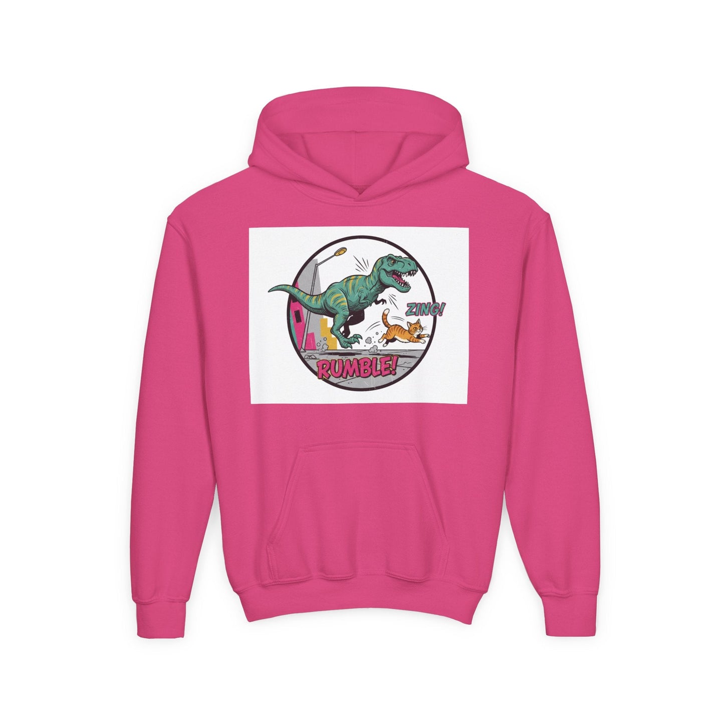 T-Rex Chase Dino Rumble Youth Hoodie | Dinosaur Graphic Sweatshirt