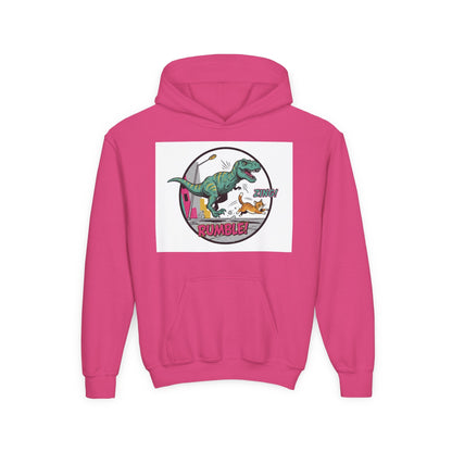 T-Rex Chase Dino Rumble Youth Hoodie | Dinosaur Graphic Sweatshirt