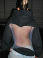 Casual Patchwork Mesh Diamond Hooded Sweatshirt