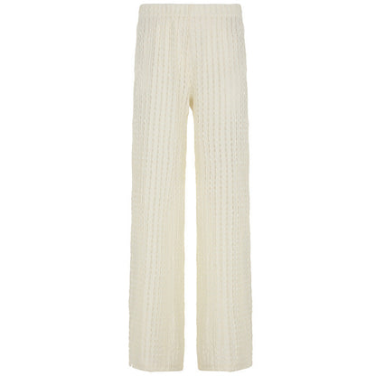 Resort-style Textured Hollow-out Loose-fitting Solid-color Casual Pants