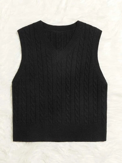 SpringSummer Knitted Cabled Vest Pullover With V-Neck
