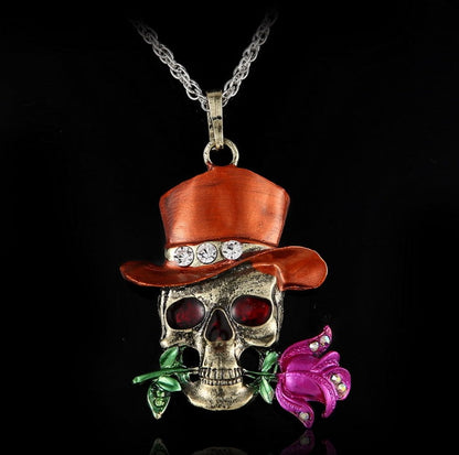 Vintage diamond-studded skull necklace