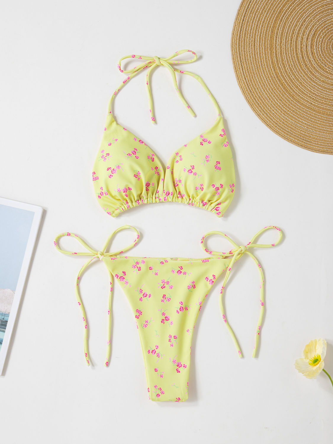 Solid Color Sexy Lace-up Hot Girl Temperament Women's Bikini Swimsuit