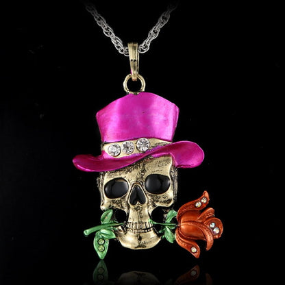 Vintage diamond-studded skull necklace