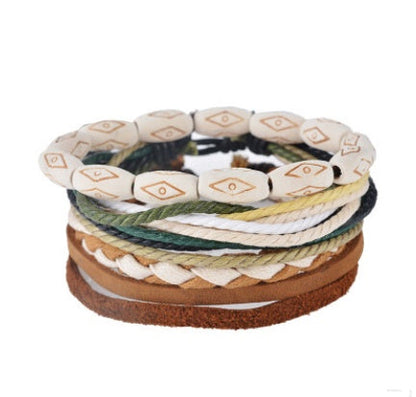 Leather Bracelet Men Multilayer Bead Bracelet Punk Wrap Bracelets