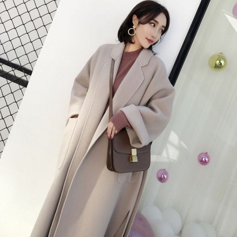 Winter new women's mid-length maple leaf red woolen coat