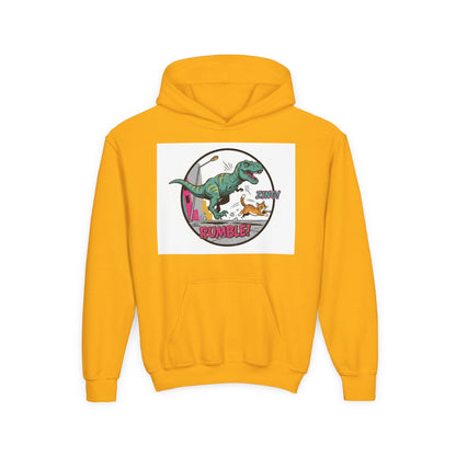 T-Rex Chase Dino Rumble Youth Hoodie | Dinosaur Graphic Sweatshirt