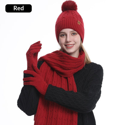 Women's Winter Warm Riding Ear Protection Knitted Hat Scarf Gloves