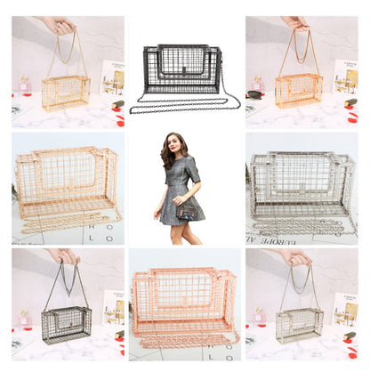 Metal hollow shoulder bag European and American fashion clutch iron mesh chain messenger dinner bag