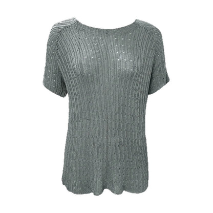 Women's Solid-color Crew-neck Hollow-out Mesh Knit Short-sleeve