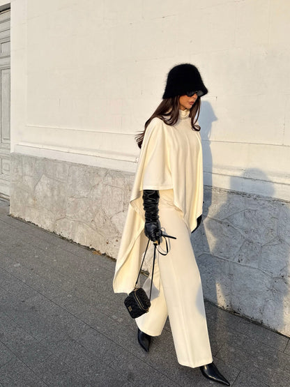 Solid Color Knitted Turtleneck Cape