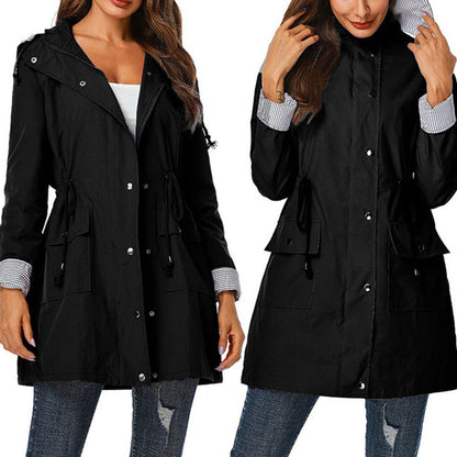 Casual hooded waist coat mid-length ladies trench coat