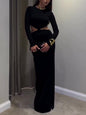 Black Cutout Waist Long-Sleeve Maxi Dress-Includes Waist Chain
