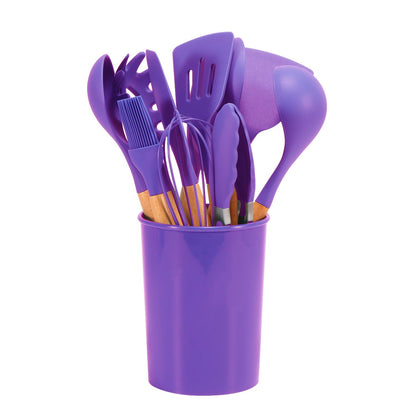 12-piece Non-stick Cooking Wooden Handle Silicone Kitchenware Set