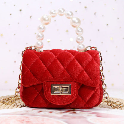 Gold Velvet Mini Pearl Tote