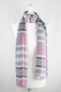 Checks and Stripes Textured Weave Viscose Scarf - Pink Black Off-White-0
