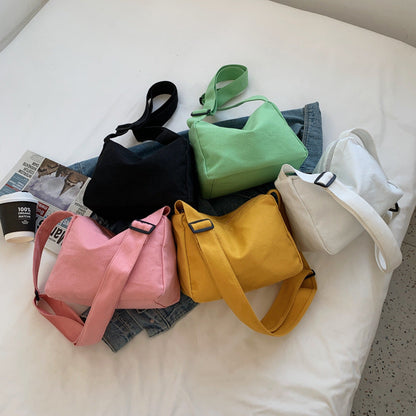 Candy-colored Canvas Women's Artistic Simple Casual One-shoulder Crossbody Portable Big Cloth Bag