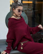 Women’s Winter Knitted Two-Piece Set – Off-Shoulder Sweater & Slim Skirt