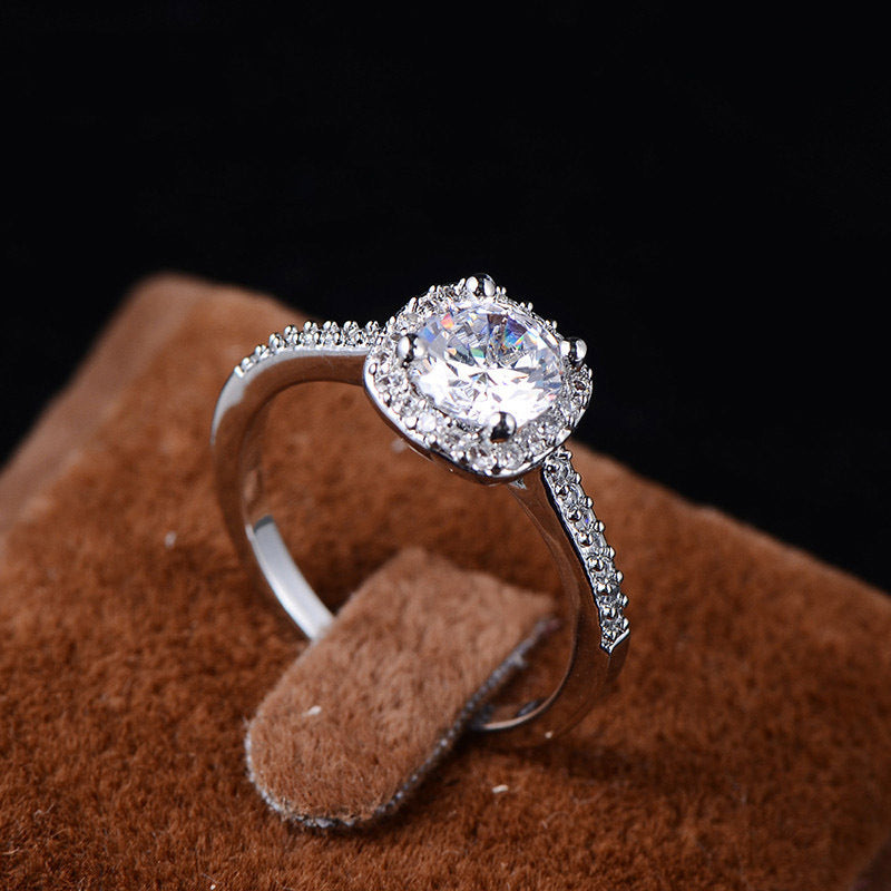 Luxury Square Cut Cubic Zirconia Engagement Ring - Sterling Silver Plated Wedding Band for Women