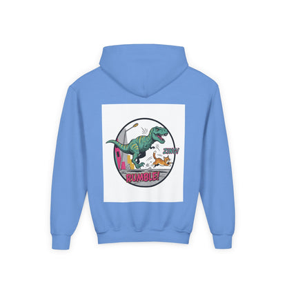 T-Rex Chase Dino Rumble Youth Hoodie | Dinosaur Graphic Sweatshirt