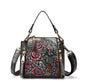 Fashionable Leather Vintage hand embossed handbag with shoulder inclined water bucket
